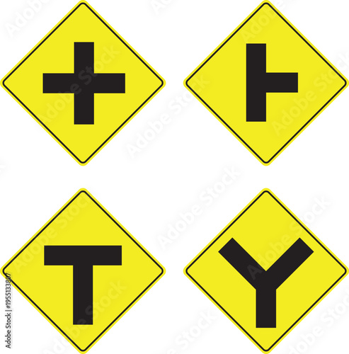 crossroad, intersection, side street traffic sign vector graphics
