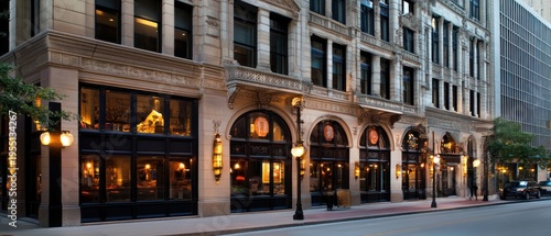 Elegant stone building facade at twilight