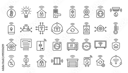 Smart Home and IoT Outline Icon Set, Home Automation Line Icons