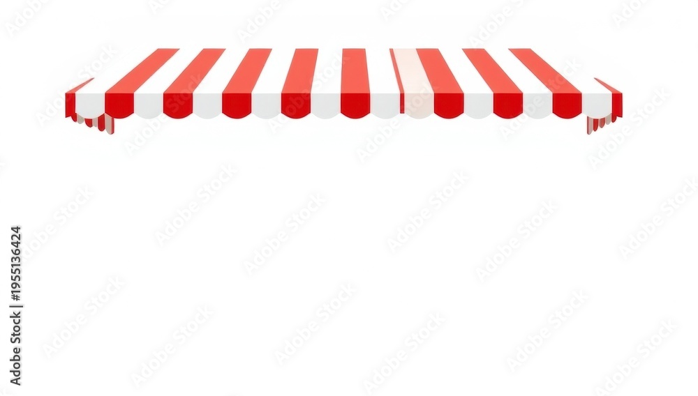 Obraz premium Striped store awning with empty space below isolated on pure white background advertising concept