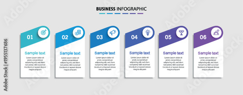 Infographic design business template with 6 options, steps. Can be used for workflow layout, diagram, annual report, web design	