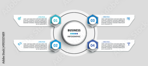 Business infographic design template with 4 options, steps or processes. Can be used for workflow layout, diagram, annual report, web design	
