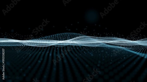 Futuristic video animation with particle wave object in slow motion and space for text, 4096x2304 loop 4K