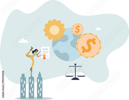 ESG or environmental social governance for ecological and sustainable investment strategy .Green and nature friendly future funds.person's life situation and his activities.