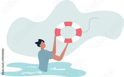 Help in crisis, life saver, rescue or business support, safe and security aid to solve problem, emergency lifebuoy concept.person's life situation and his activities.