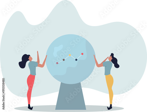 Forecast or prediction, investment opportunity, fortune teller to see stock market or economic direction, trend or business vision concept.person's life situation and his activities.