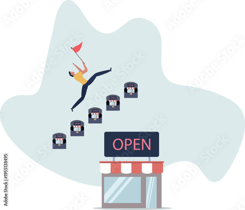 Expand storefront growing business, franchise license or business growth opportunity, marketing to improve retail store and achieve success.person's life situation and his activities.