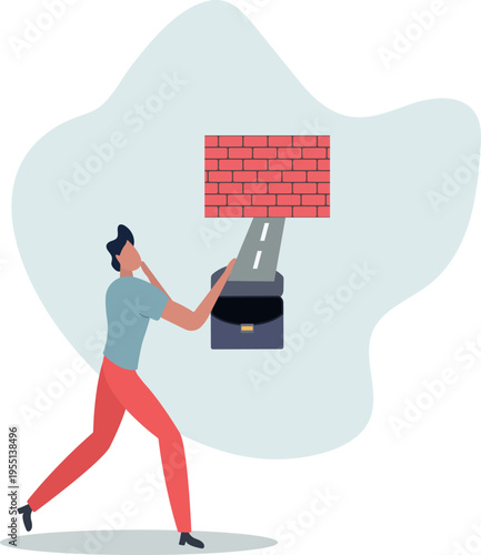 Business barrier, obstacle or difficulty, road block or career struggle, trouble or problem to be solved, prohibited or dead end concept.person's life situation and his activities.