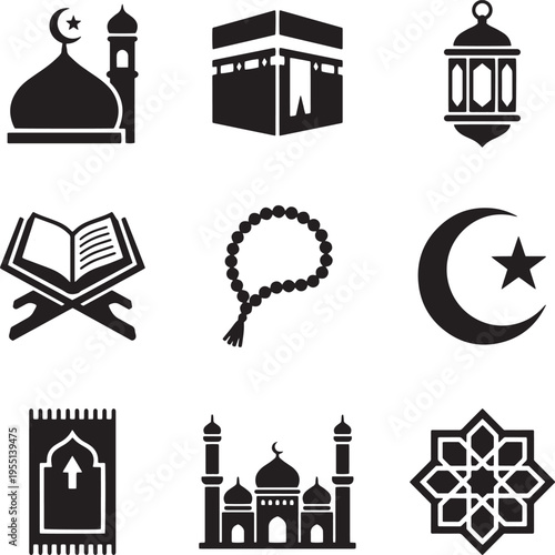 Islamic Icons Set for Hajj Umrah and Ramadan Celebrations