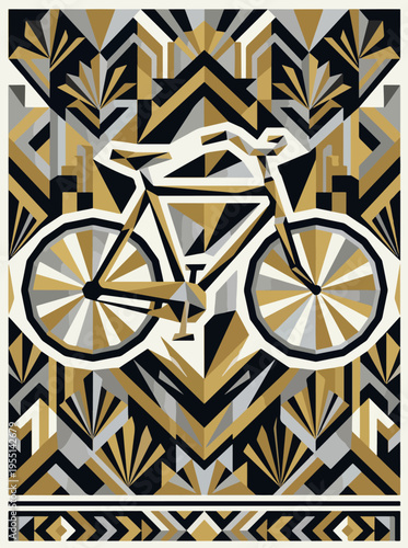 White road bicycle geometric poster with black gold and gray pattern
