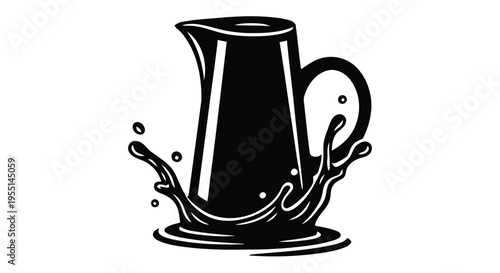 Black and white illustration of a pitcher pouring with liquid splashing out