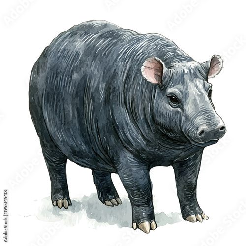 watercolor of Brazilian Tapir, hand-drawn, isolated on a white background.
