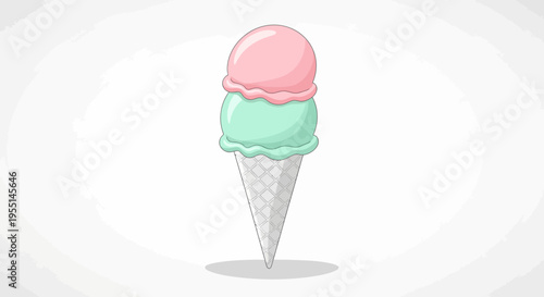 Two scoops ice cream cone with pink and mint flavors