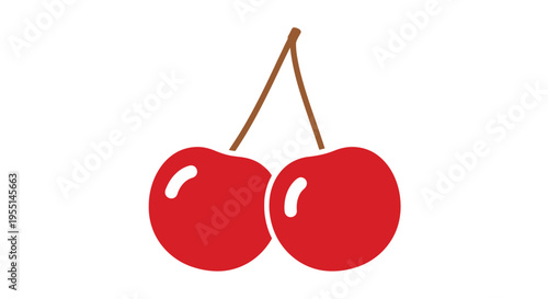 Two red cherries simple flat design icon illustration