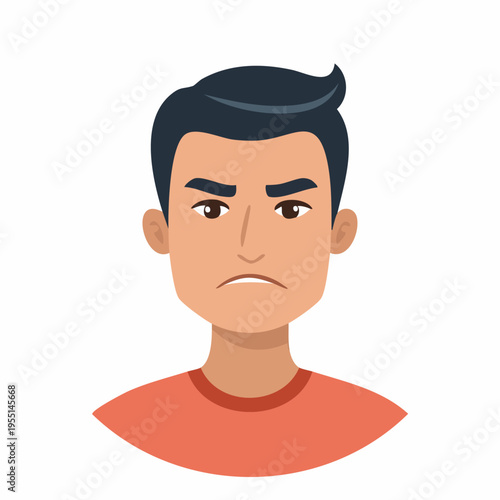 Upset young man with angry expression flat design illustration