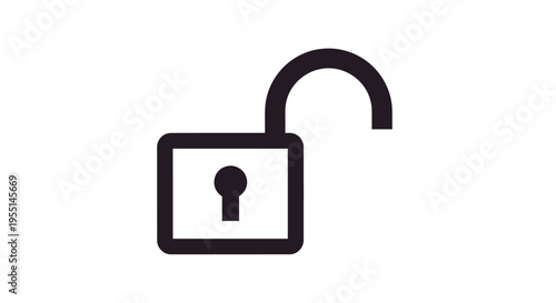 Unlocked padlock security icon on white background
