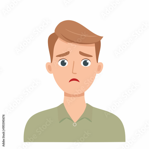 Unhappy cartoon man with worried sad expression
