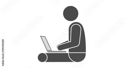 User sitting and working on a laptop computer icon