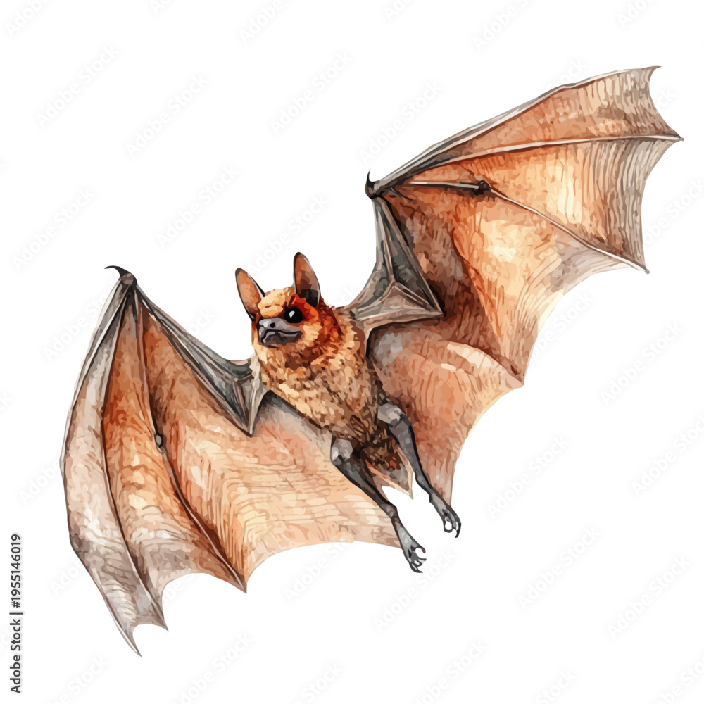 Fototapeta premium Bat, elegant watercolor vector painting with refined details, isolated on a white background.