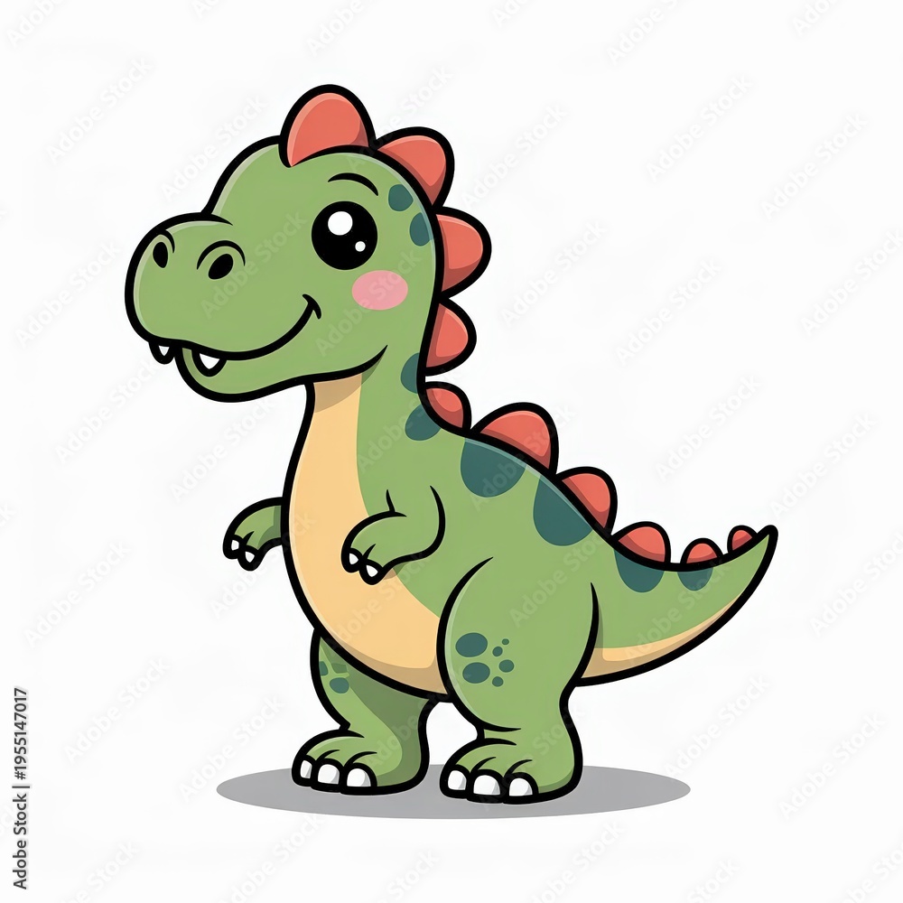 Fototapeta premium cute green cartoon dinosaur waving isolated on transparent background