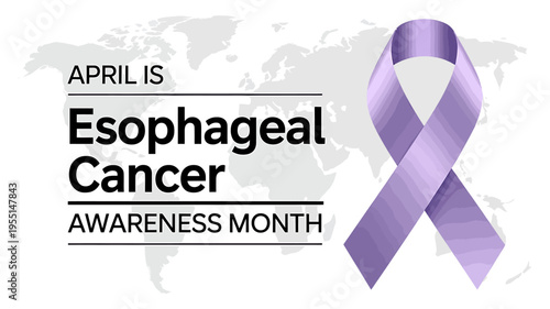 Esophageal cancer awareness month purple ribbon on world map background