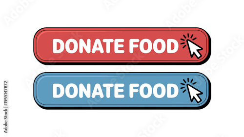 Donate food buttons in red and blue colors for charity and donation campaigns online