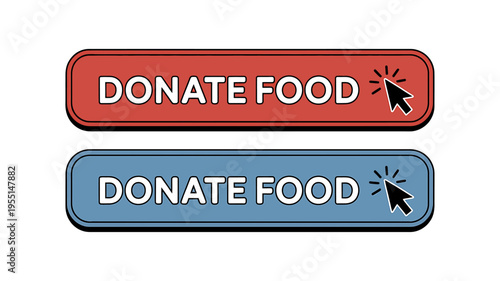 Donate food buttons in red and blue colors for charity and donation campaigns online