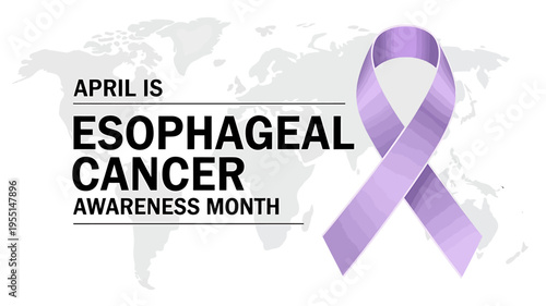 Esophageal cancer awareness month purple ribbon on world map background