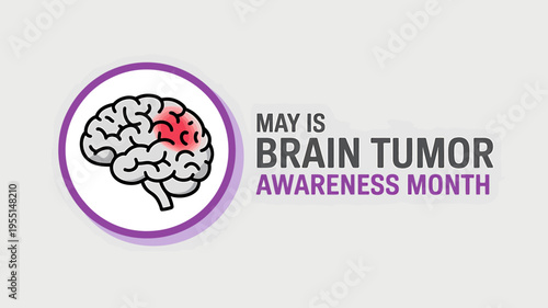 Brain tumor awareness month illustration with purple circle and red tumor