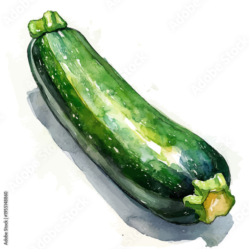 watercolor of Zucchini draw, isolated on a white background.