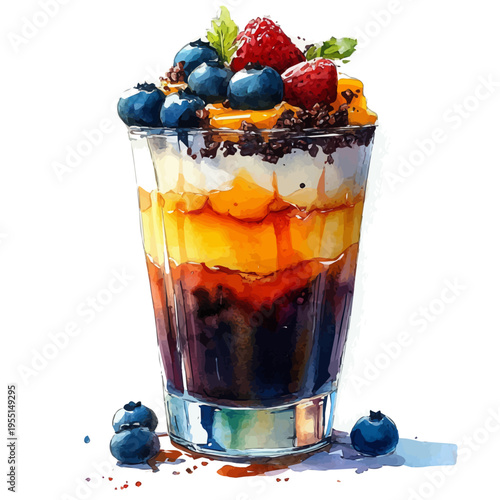 Trifle, delicate painting watercolor vector with vivid brush accents, isolated on a white background.