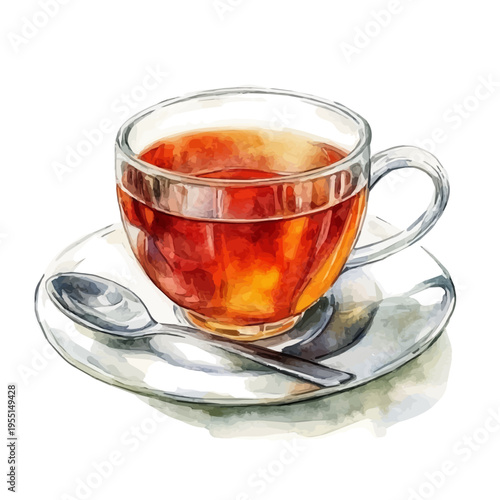 Tea, elegant watercolor vector painting with refined details, isolated on a white background.