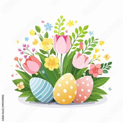 Frühlingsblumen mit Ostereiern