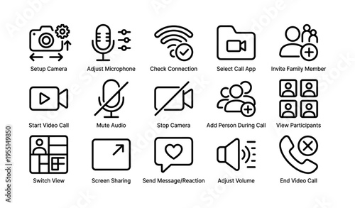 Video call settings and features icons for online communication