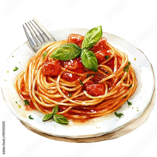 Spaghetti, delicate painting watercolor vector with vivid brush accents, isolated on a white background.