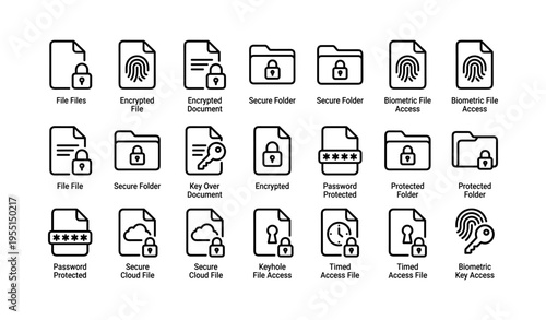File security icons illustrating encryption and access control methods