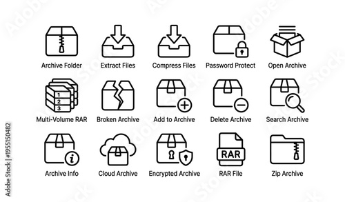 Icons representing file archiving and compression processes