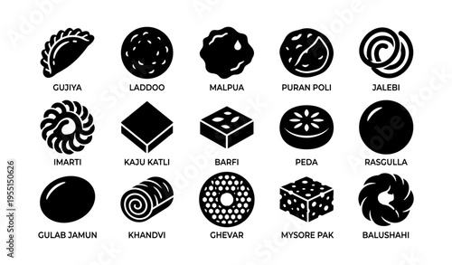 Variety of indian sweets: gujiya, laddoo, malpua, puran poli, jalebi, and more