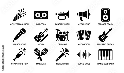 Musical instruments and sound equipment icons collection