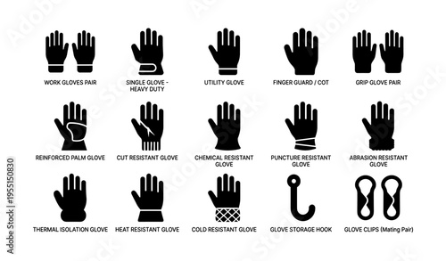 Variety of safety gloves and accessories for industrial use