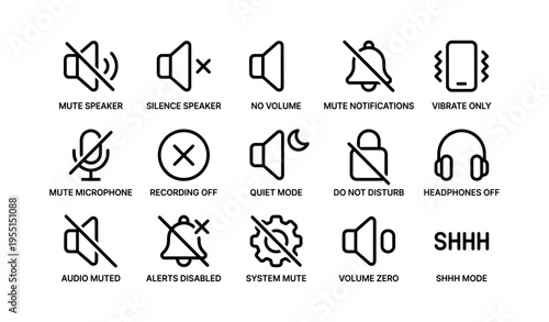 Mute and silence mode icons for audio and notifications