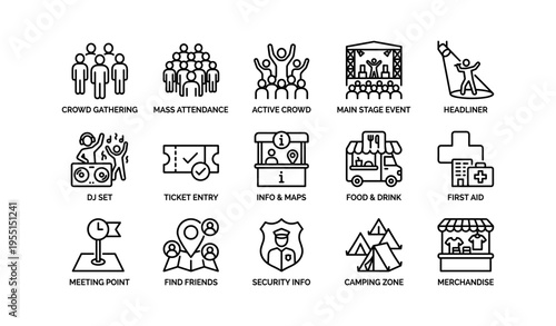 Festival icons illustrating activities and amenities for event planning