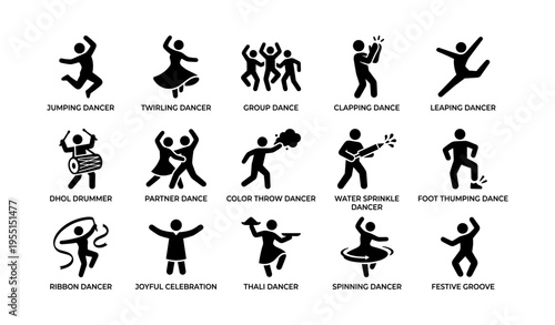 Silhouette dance icons: diverse dance forms and celebrations