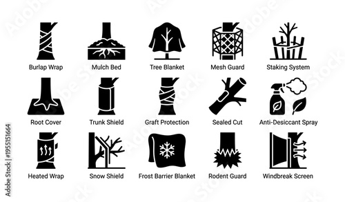 Winter tree protection methods illustrated with various cover and guard techniques