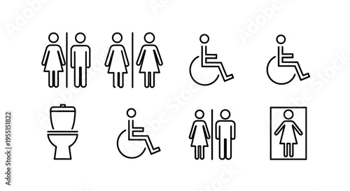 Minimalist restroom and accessibility icons in linear style