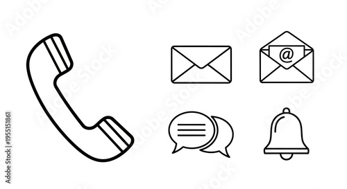 Minimalist communication icons: phone, email, message, notification bell