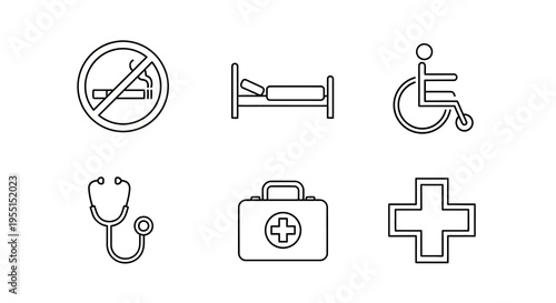 Healthcare and accessibility icon set in minimalist linear style