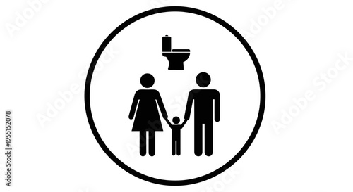 Family restroom icon: simplistic black silhouette design for unisex bathroom
