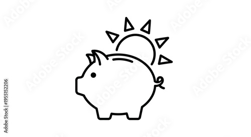 Piggy bank sunrise icon: minimalist financial concept design