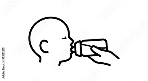 Minimalist line art: baby feeding from bottle concept